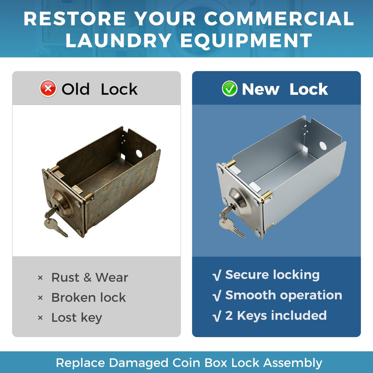W11190039 Coin Box Lock Assembly with 2 Keys for Whirlpool Commercial