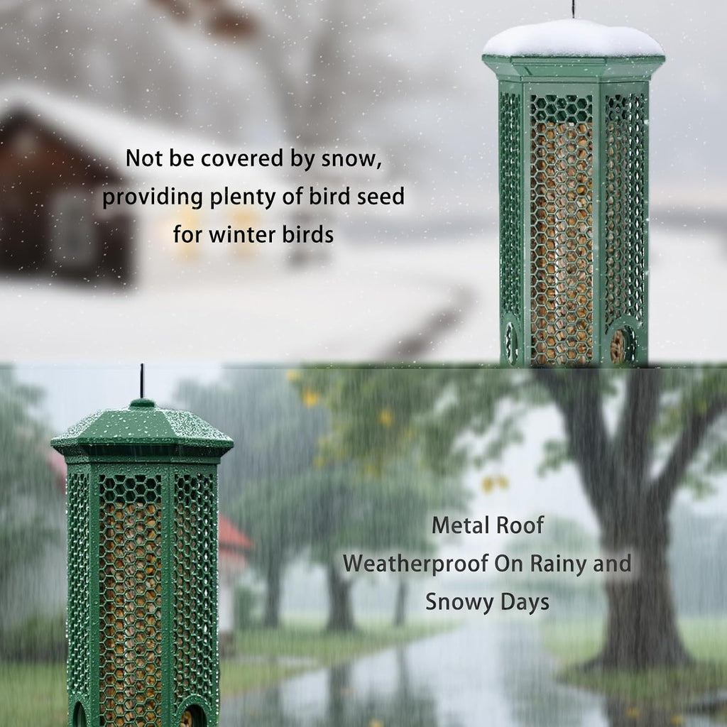 Squirrel Proof Bird Feeders, Bird Feeder for Outdoors with Removable Base, 6 Ports Perches Gravity Protection