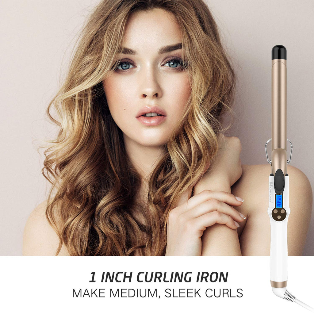 1 Inch Curling Iron Extra Long Barrel for Long Hair | Professional Ceramic Hair Styling Curler One Inch, Dual