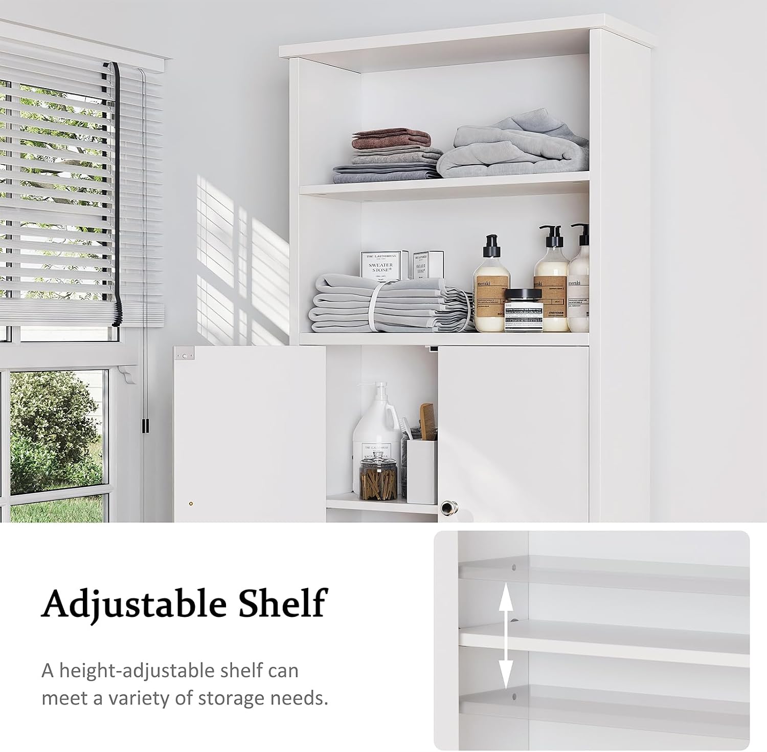 Over the Toilet Storage Cabinet for Bathroom, Extra Tall Over Toilet Storage, Space Saver W/Adjustable Shelf & Open