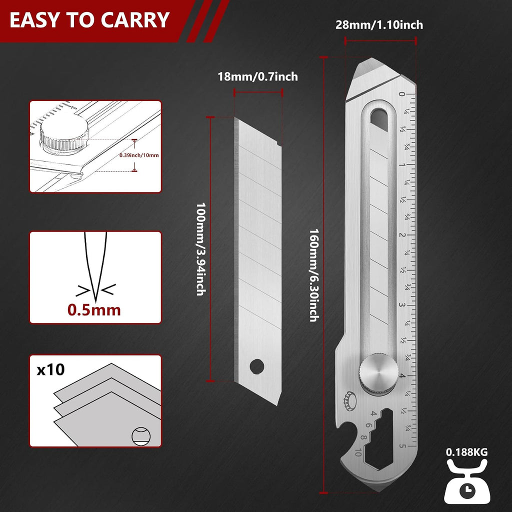 18mm Snap Off Utility Knife, Stainless Steel Heavy Duty Box Cutter