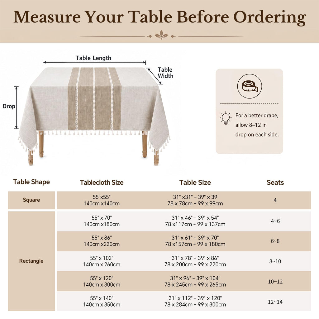 Linen Textured Tablecloth Rectangle,Farmhouse Table Cloth