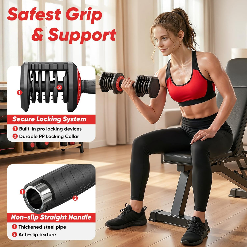 Adjustable Dumbbell Set 50LB, 18-in-1 Free Weight Adjustable Dumbbells, One-Hand Twist Adjust, Space-Saving Design