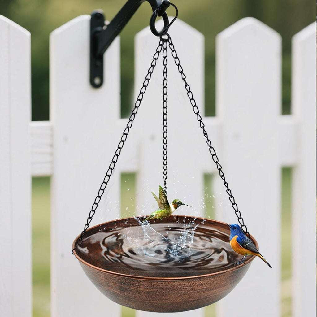 13" Metal Hanging Bird Bath with Chains and Hook
