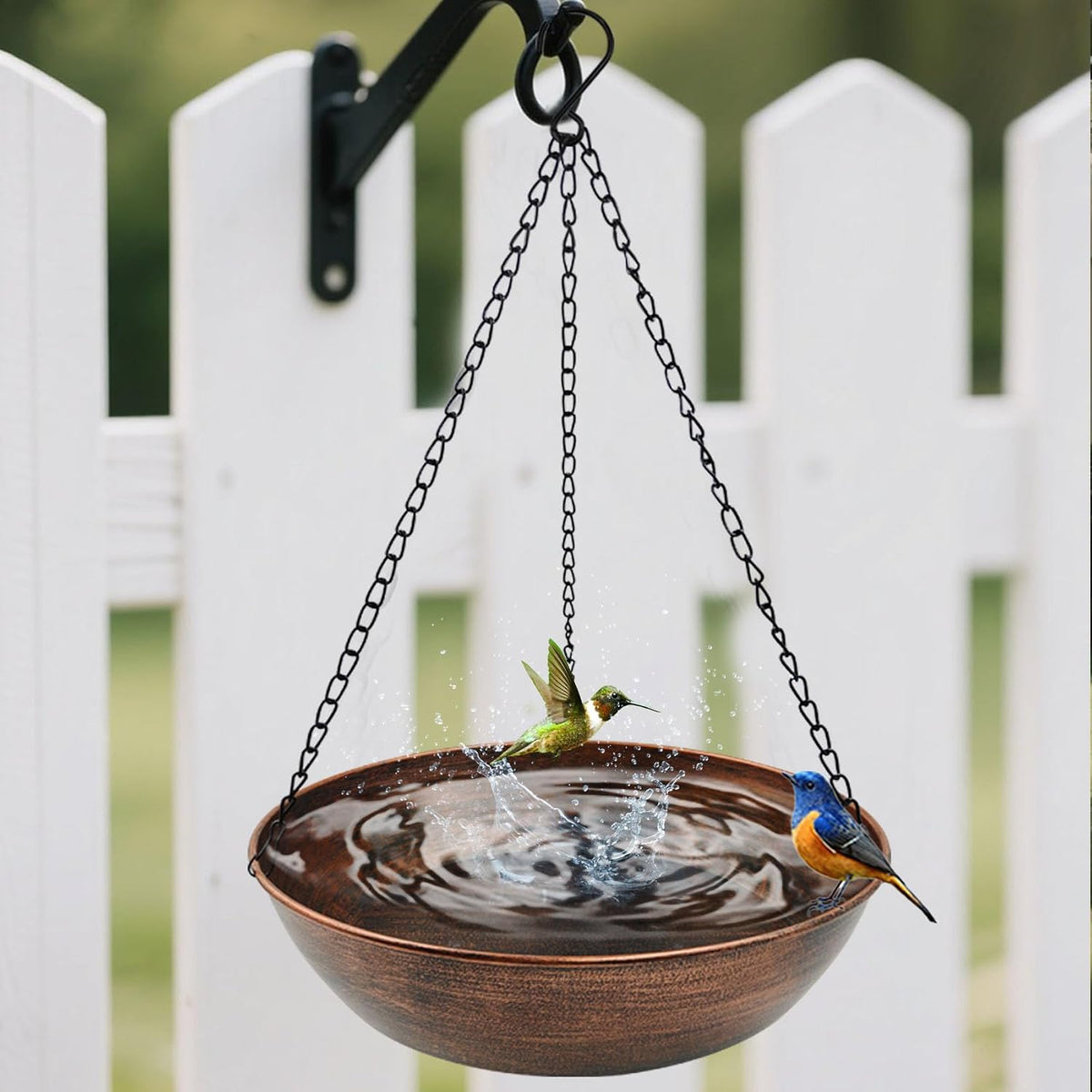 13" Metal Hanging Bird Bath with Chains and Hook
