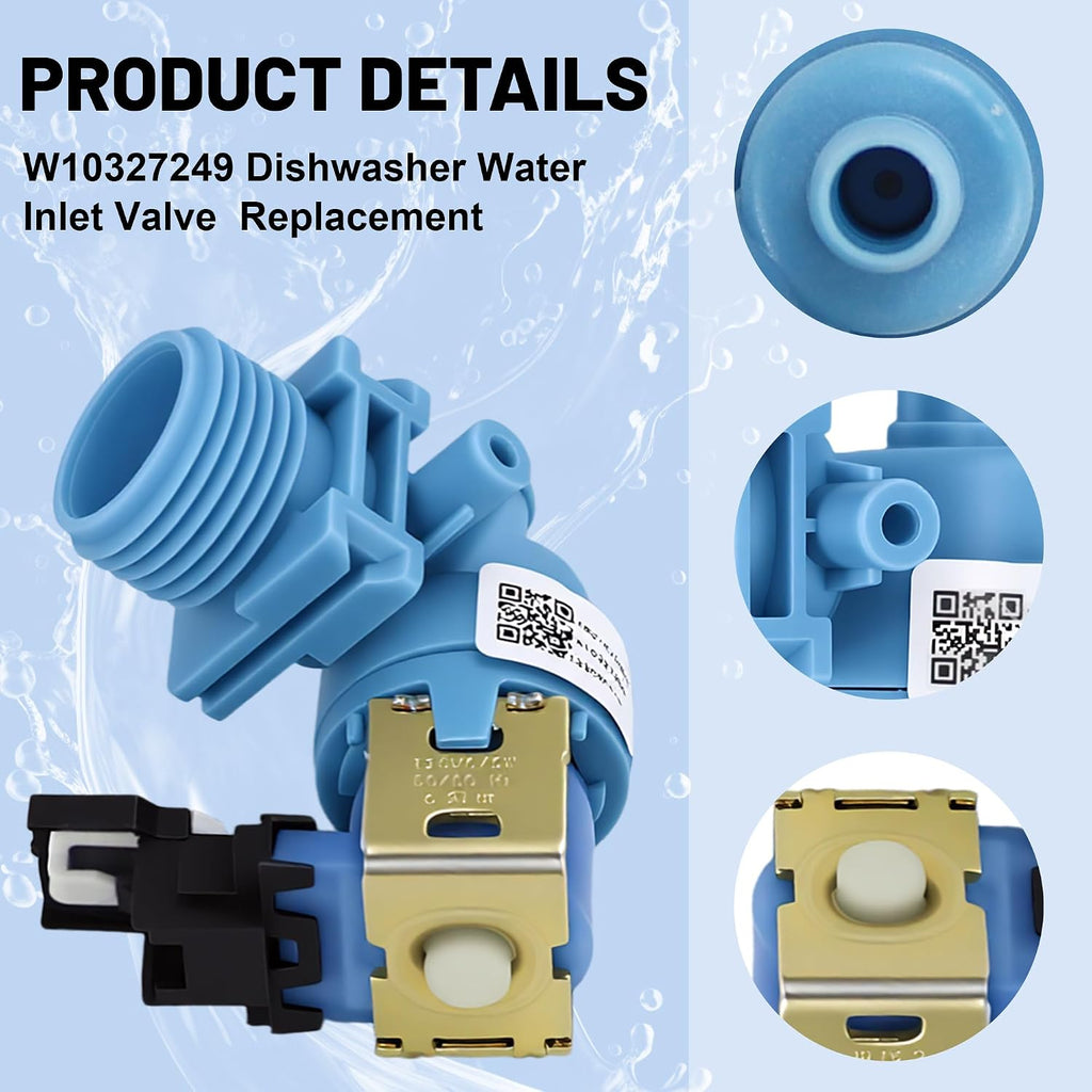 W10327249 Dishwasher Water Inlet Valve Replacement Compatible with Whirl-pool May-tag Ken-more Am-ana Kitch-ena-id Replaces W10327250 W11175771 AP6339872 PS12578165 W10872255 W10195047