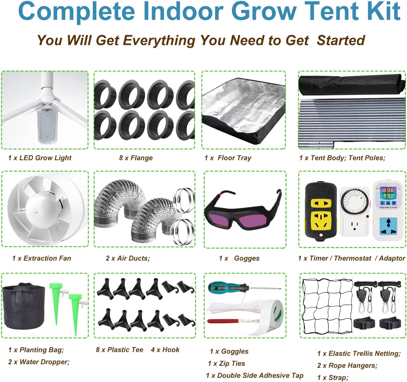 48"x24"x80" Grow Tent Kit Complete 4x2 ft High Reflective Mylar Indoor Grow Tent +Portable Full Spectrum LED Grow