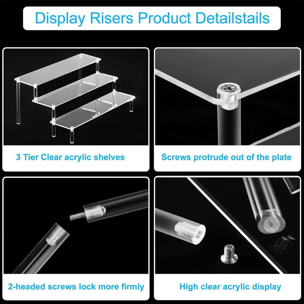 2PCS Large Acrylic Display Risers, Perfume Stand Organizer, Clear Acrylic Shelf Risers for Display Stands for Food
