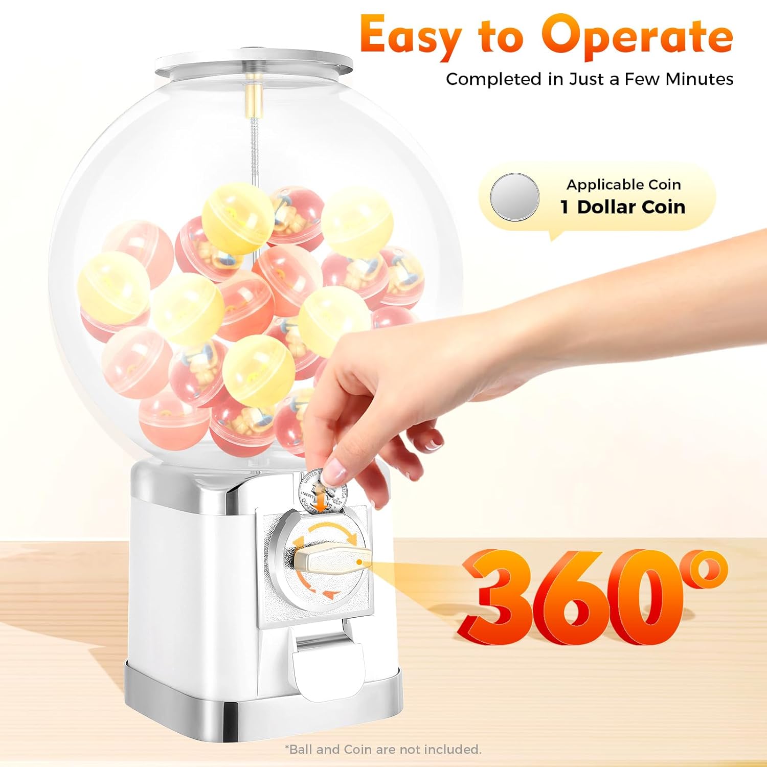 Candy Gumball Vending Machine 18.11in Big Bubble Gumball Machine, Countertop Ball Bulk Vending Machine for 1.26inch