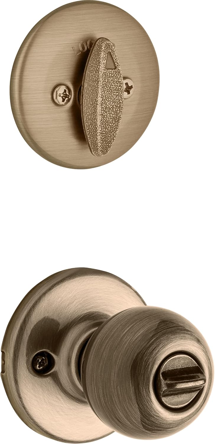 690P 5 CP Single Cylinder Deadbolt Combo Pack with Polo Entry Knob in Antique Brass