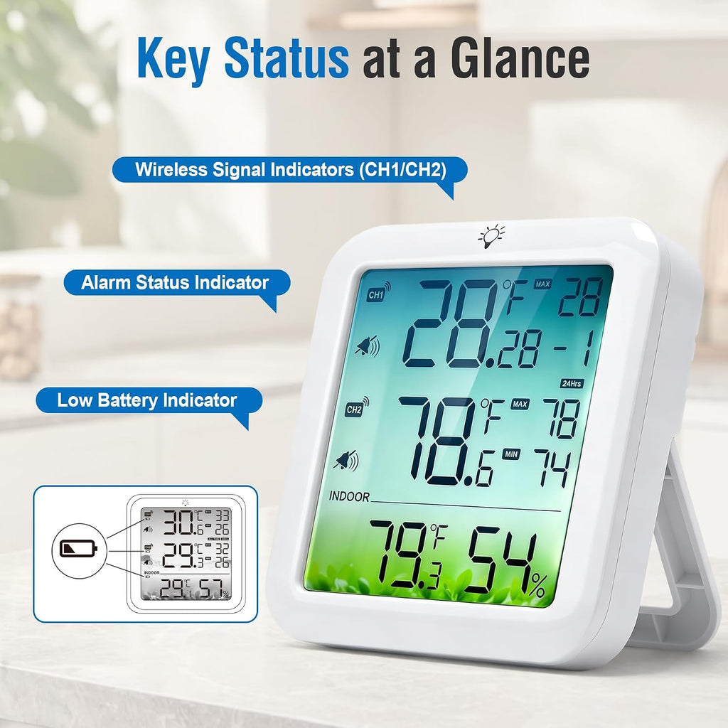 Refrigerator Thermometer with Alarm Freezer Thermometer with 2 Probes
