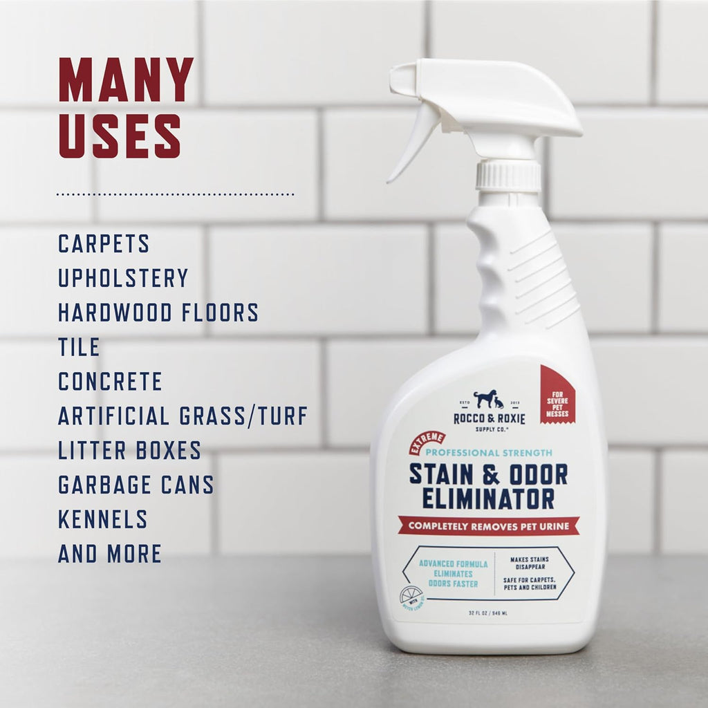 Rocco & Roxie Extreme Stain & Odor Eliminator for Strong Odor, Pet Urine Enzyme Cleaner Destroyer, Stain Remover, Dog