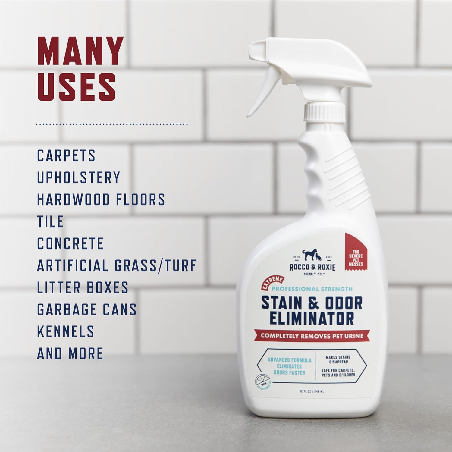Rocco & Roxie Extreme Stain & Odor Eliminator for Strong Odor, Pet Urine Enzyme Cleaner Destroyer, Stain Remover, Dog