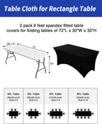 2 Pack 6FT Black Tablecloth Rectangle Spandex Fitted Table Cover