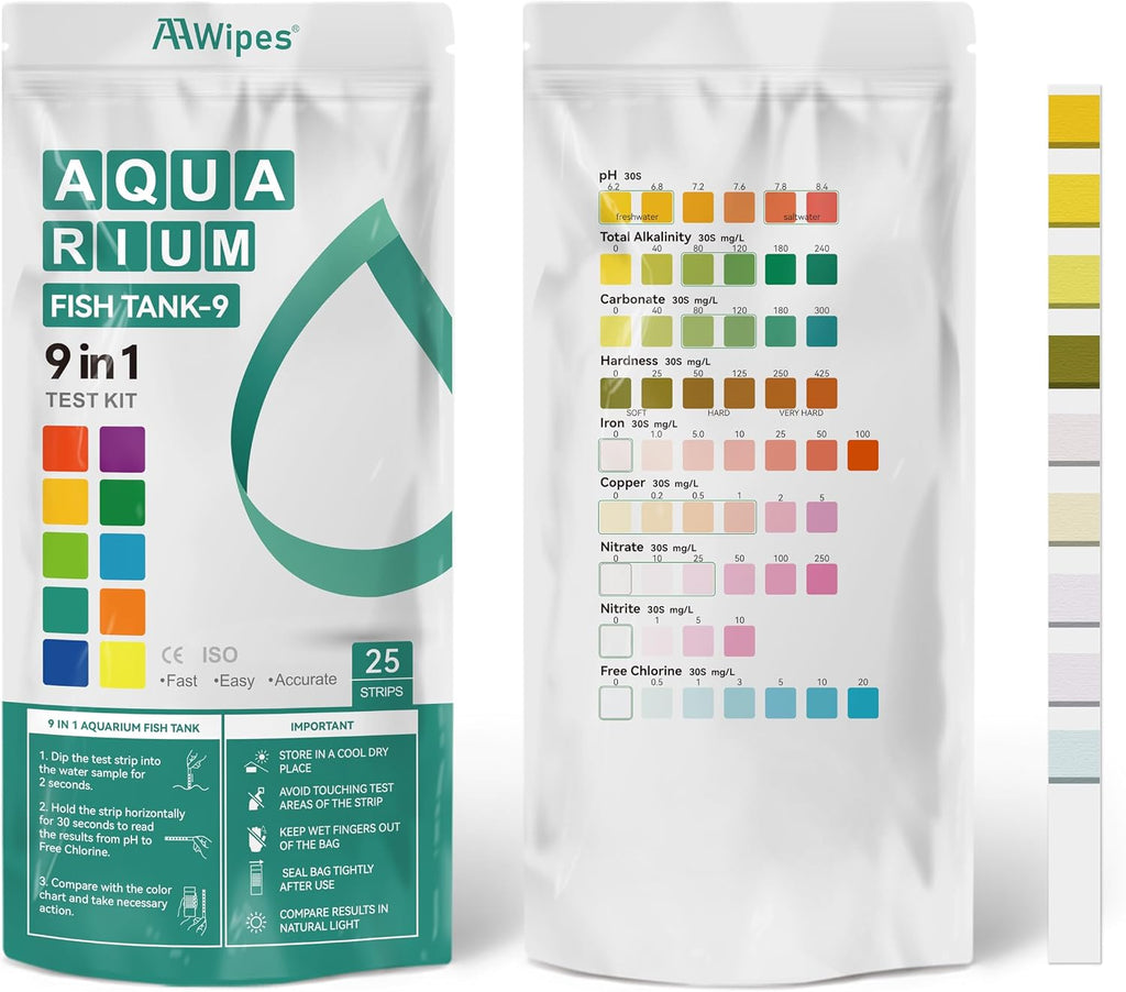 Fish Tank Marine Water Test Strips 9-in-1 |25 Strips | Freshwater, Saltwater & Reef Tanks Quick & Accurate Test pH