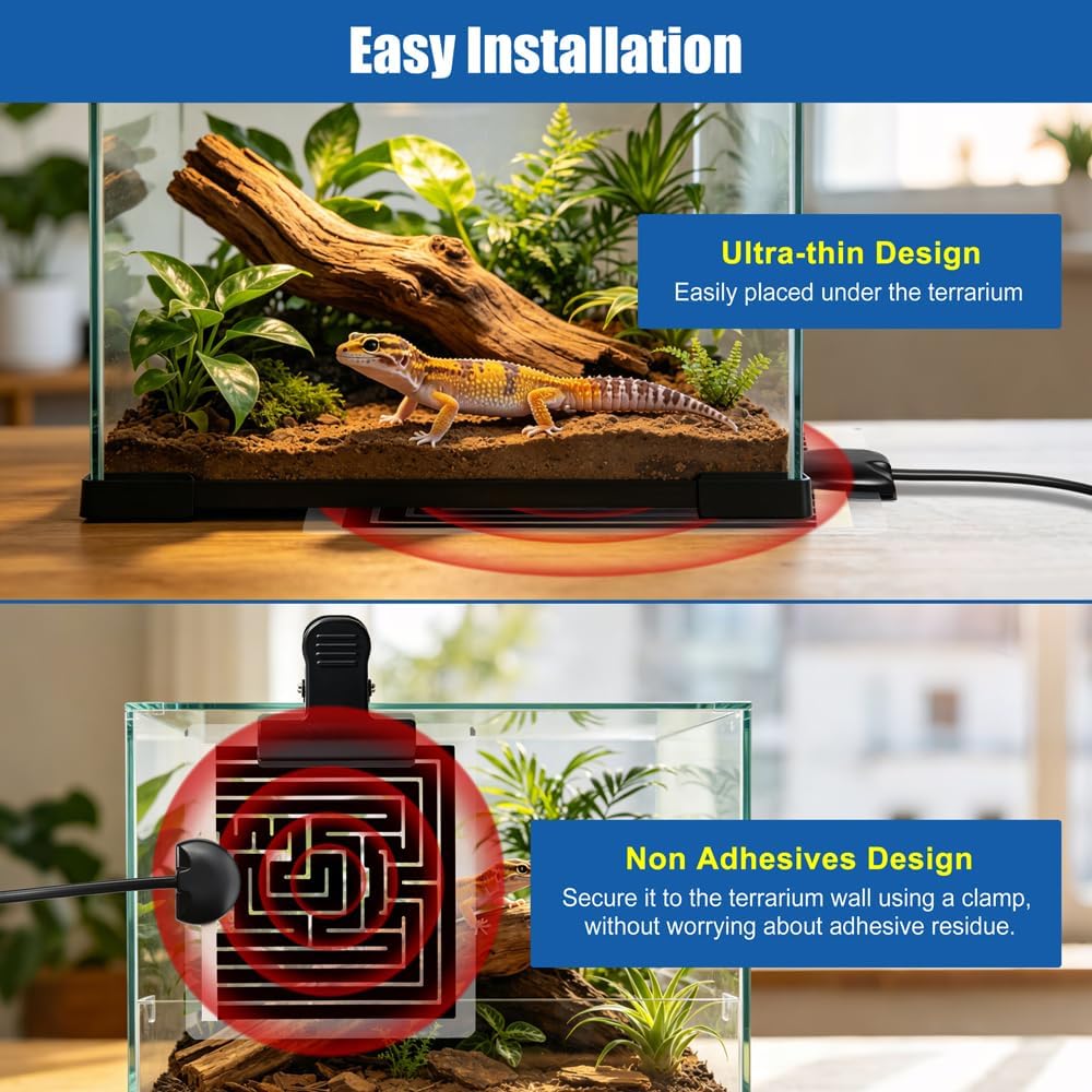 Reptile Heating Pad 6 x 5.5 Inch Reptile Heat Mat with Rapid and Even Heating Reptile Heat Pad Under Tank Terrarium
