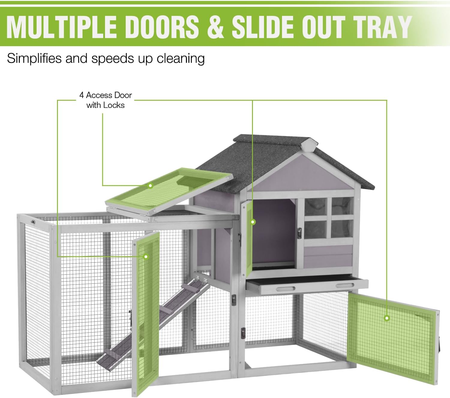 Large Rabbit Hutch Outdoor 2-Level Wooden Chicken Coop Indoor Weatherproof Bunny Cage Guinea Pig House with