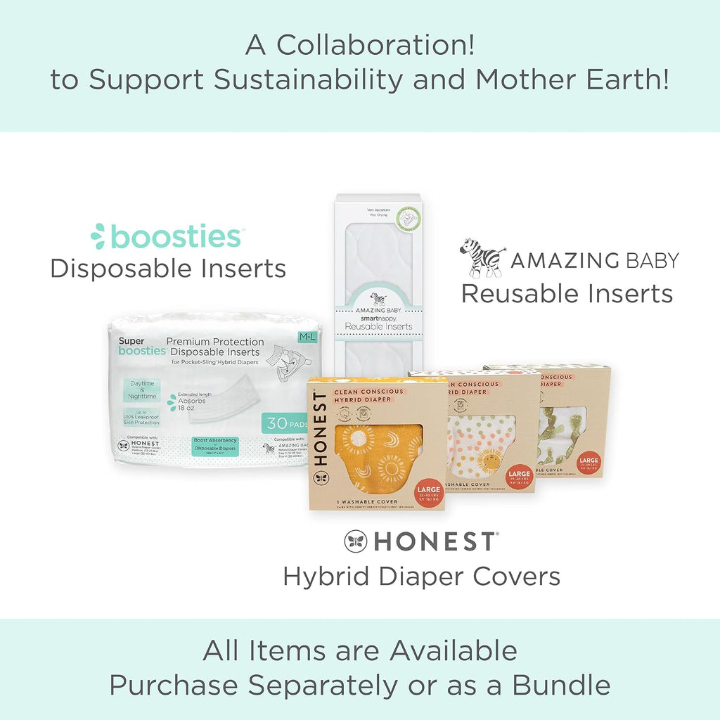 Honest Hybrid Cloth Diaper Covers with Pocket-Sling, Large (22-40 lbs), Stops Nighttime Leaks, Use with Boosties