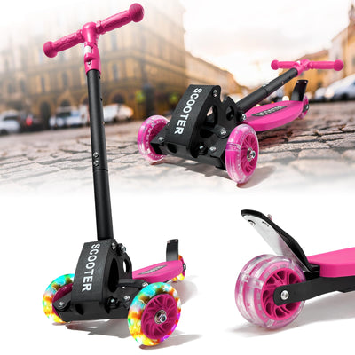3 Wheel Kick Scooter for Kids Ages 3-12,Lean-to-Steer,Foldable Light Up Scooter with LED Wheels, 3 Height Adjustable