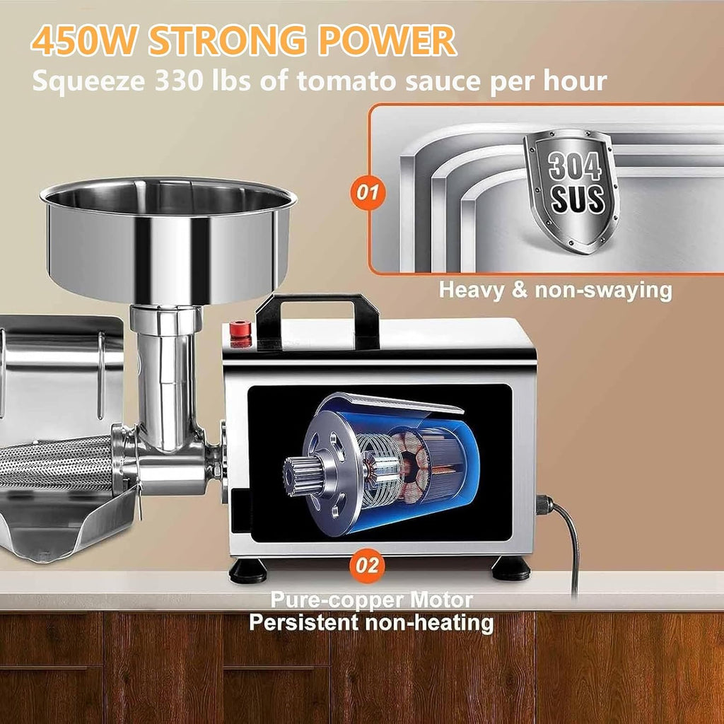 Electric Tomato Strainer Machine, 450W Tomato Sauce Maker Machine, Tomato Milling Machine Stainless Steel Tomato