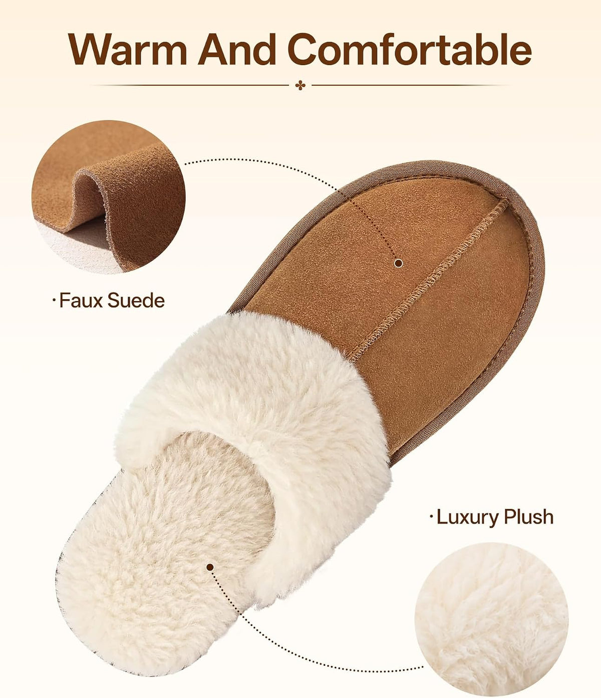 Fuzzy Memory Foam Slippers for Women Indoor Outdoor House Shoes | Fluffy Plush Lining, Non-slip Hard Sole, Faux