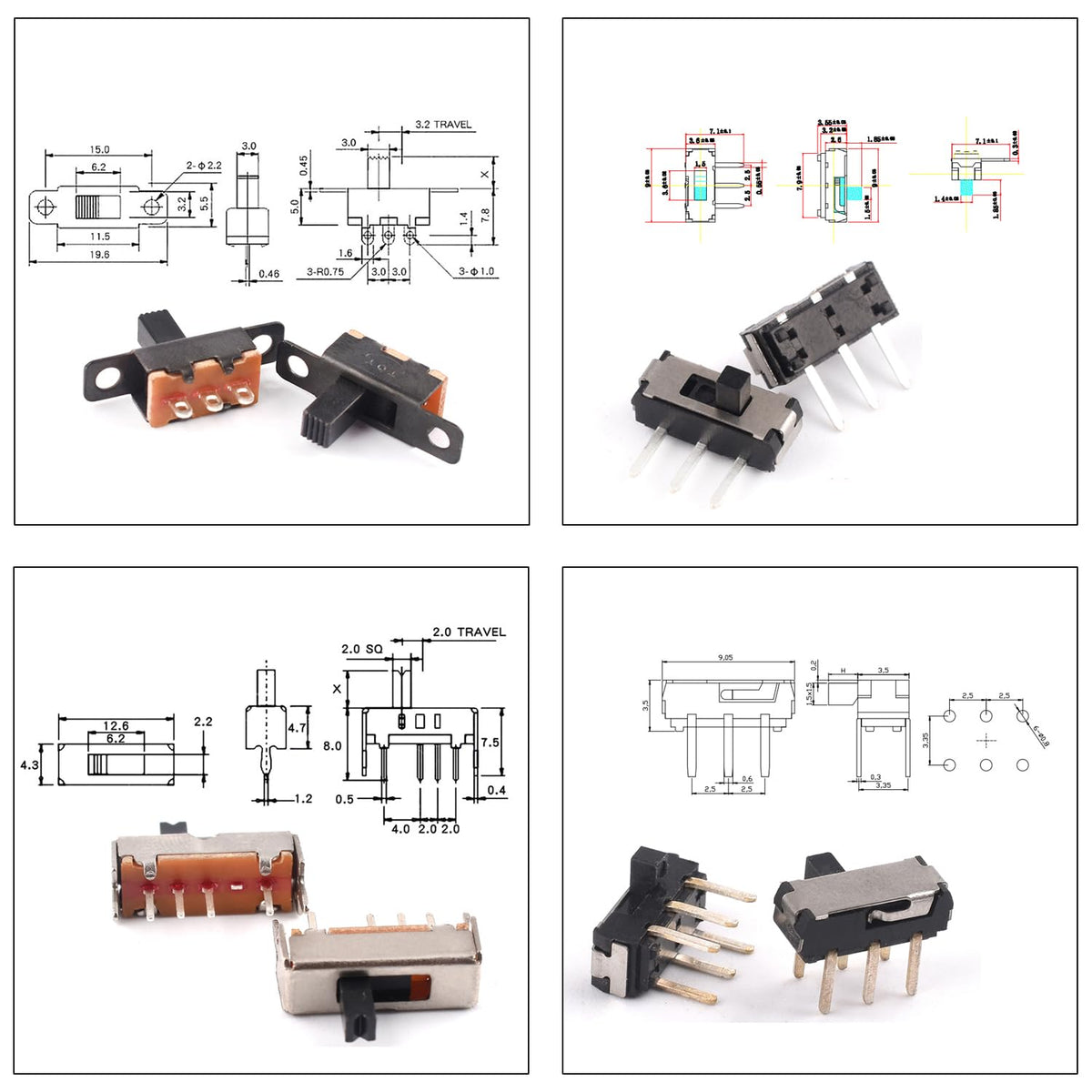 Slide Switch Assorted Kit, Mini Micro PCB Panel Slide Switch 2Pin 3Pin 4Pin ON/Off ON/Off/ON Switch Arduino Breadboard Electronic Dip SlideSwitch for Electronics DIY Assortment Kit