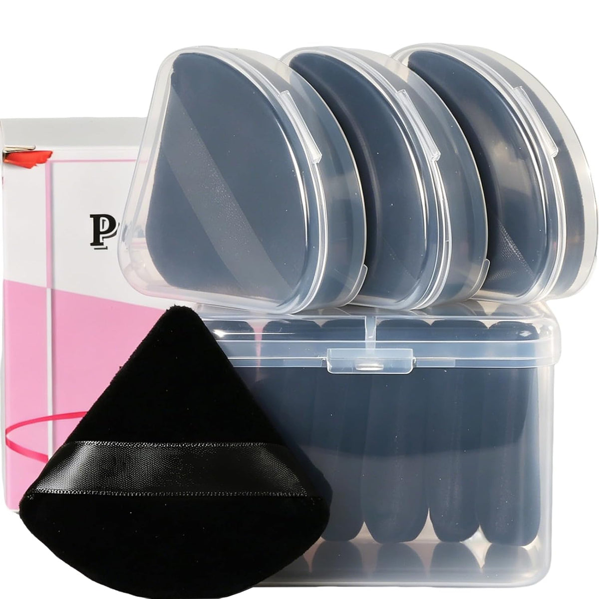 10Pcs Triangle Powder Puff Face Makeup,Setting,With Case,Black