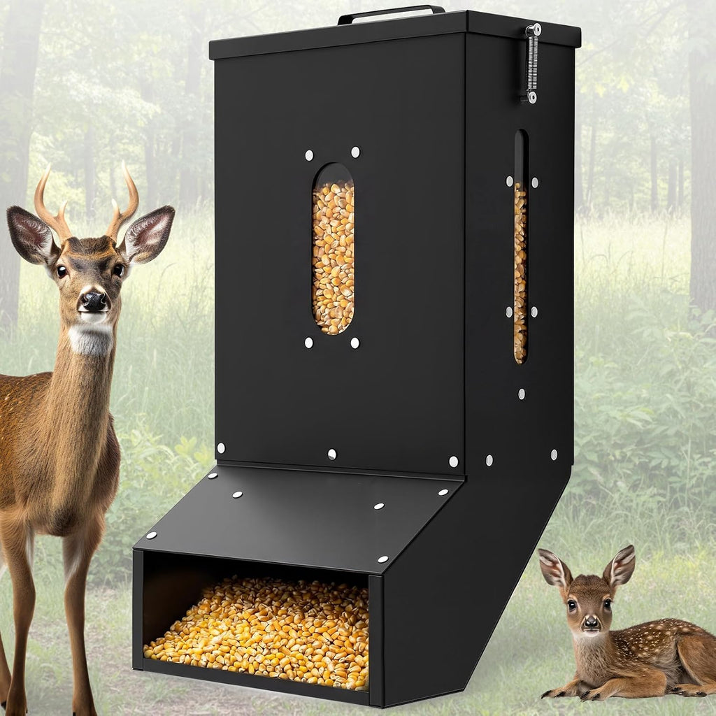 7 Galloon Gravity Deer Feeder, Heavy Duty Hanging Metal Deer Feeder Box with Automatic Dispenser Feeds Protein View
