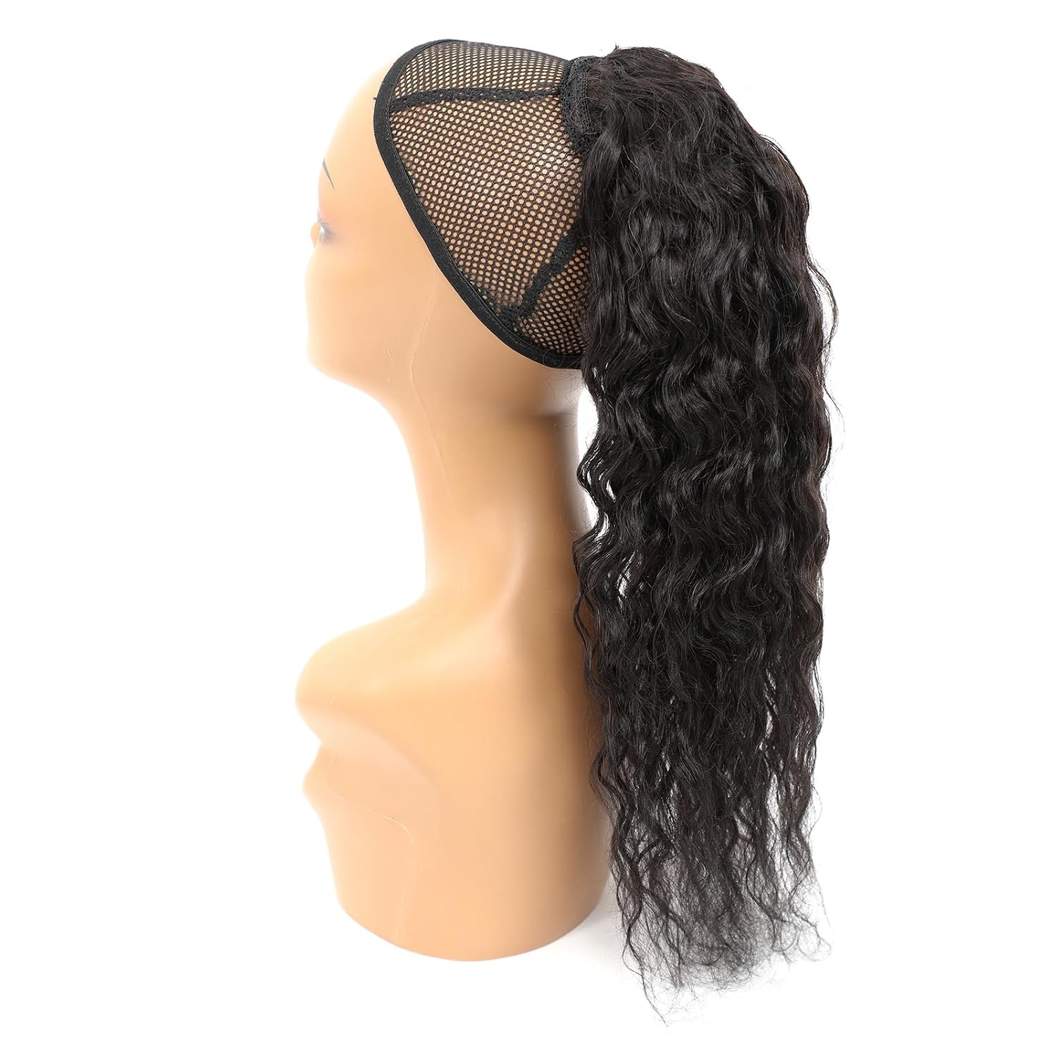 100% Human Hair Drawstring Ponytail Extension Water Wave in Natural Color 1B Corn Wave Ponytail Clip in Extensions