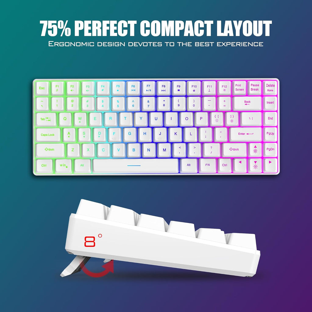 K84 Wireless Keyboard and Mouse Combo, Rainbow Backlit Rechargeable Battery, 75% Layout TKL Ultra Compact Gaming
