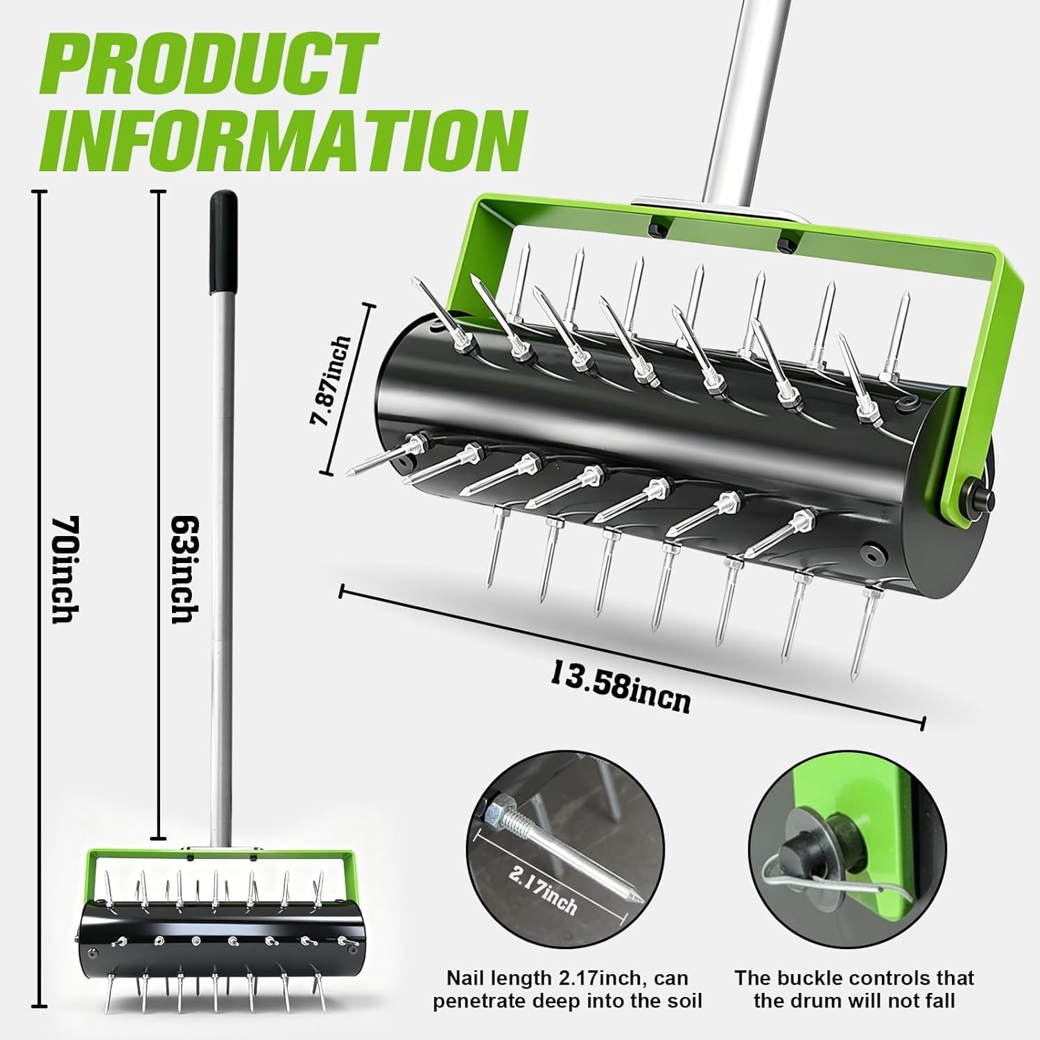 Rolling Lawn Aerator Tool Heavy Duty Manual Push Aerator Lawn Tool with 42 Spikes Lawn Aerator Spike Tool for