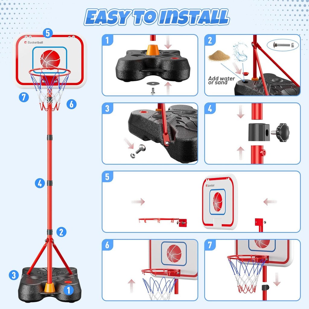 2 in 1 Kids Basketball Hoop and T Ball Set | Adjustable Basketball Stand,Hanging Tee Baseball for Toddlers Boys Girls
