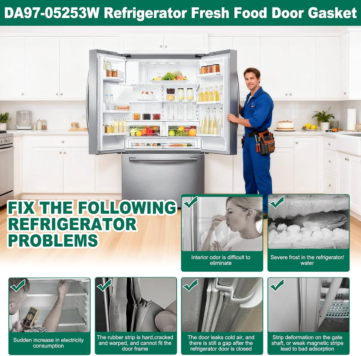 UPGRADED DA97-05253W Refrigerator Door Gasket Replacement Compatible with Samsung Refrigerator Parts Door Seal, Replaces RF28HFEDBWW RF28HFEDBSR RF28HFEDTWW RF323TEDBSR Fresh Food Door Gasket