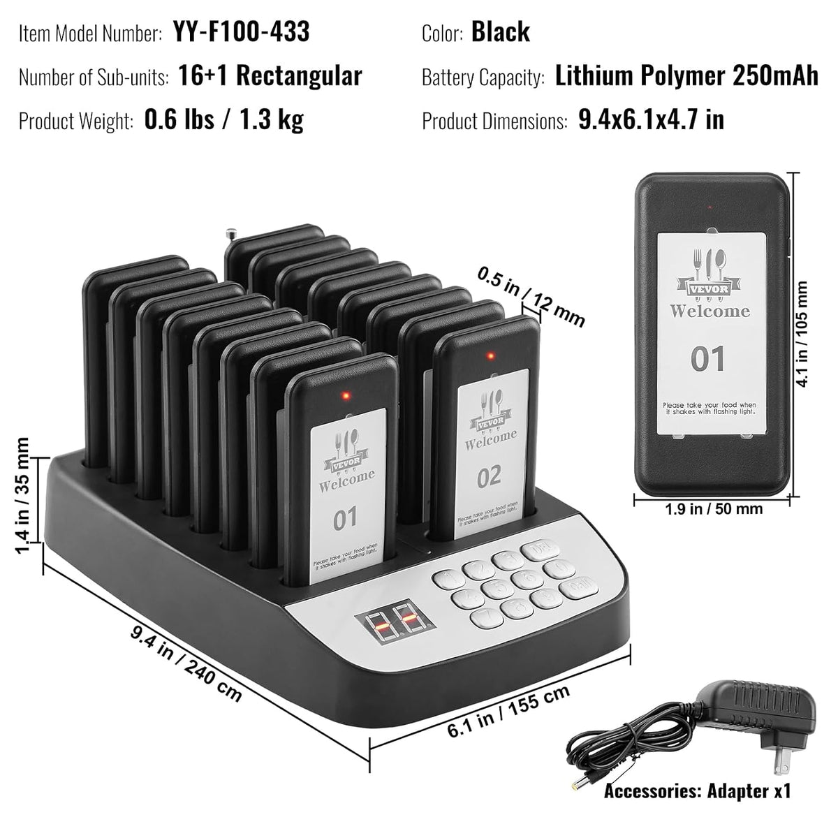 Restaurant Pager System, Wireless 500m Long Range Lineup Waiting Queue Signal, Guest Customer Calling Beepers with