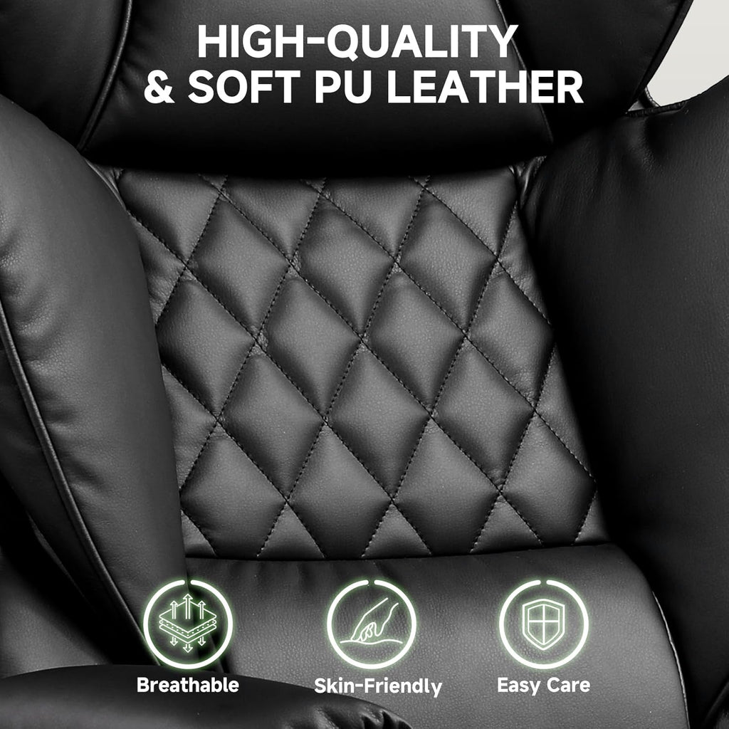 Big and Tall Office Chair, High Back Leather Gaming Chair with Footrest, Executive Ergonomic Office Chair with Pocket