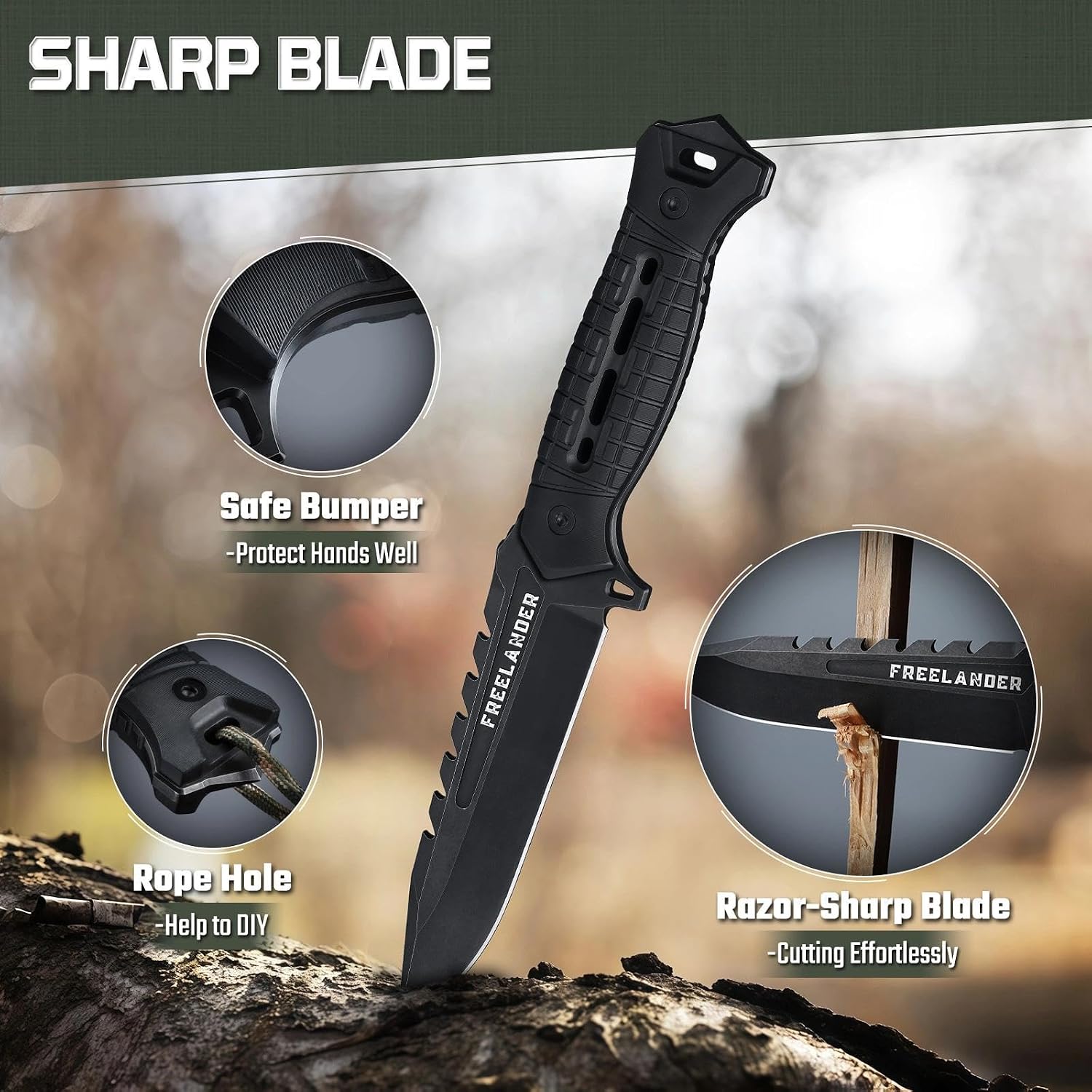 Full Tang Tactical Fixed Blade Knife with Sheath, Gift for Men | All-Purpose Survival Knives, Long-Lasting Sharpness