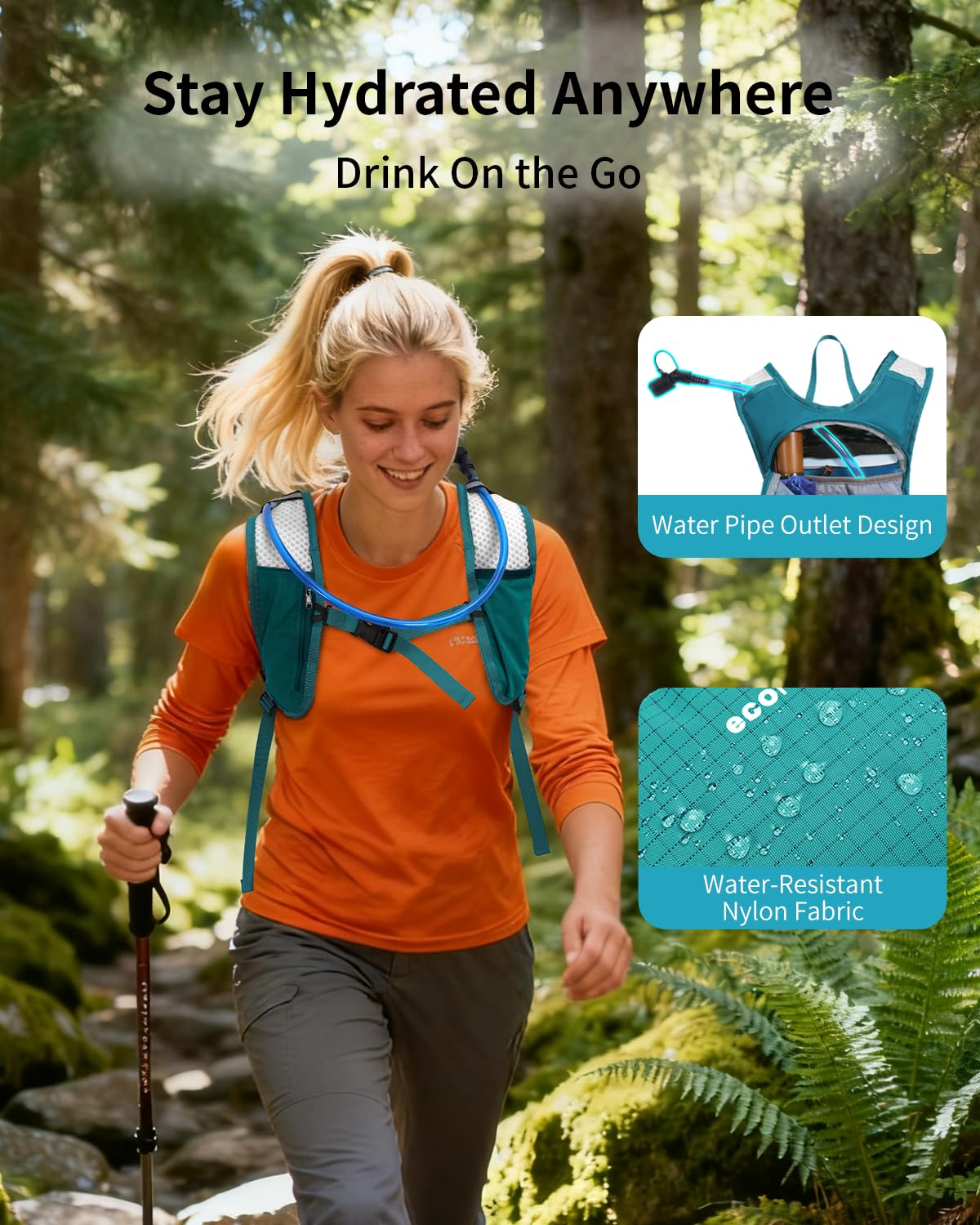 Hydration Backpack with 2L Water Bladder, Lightweight Running Pack
