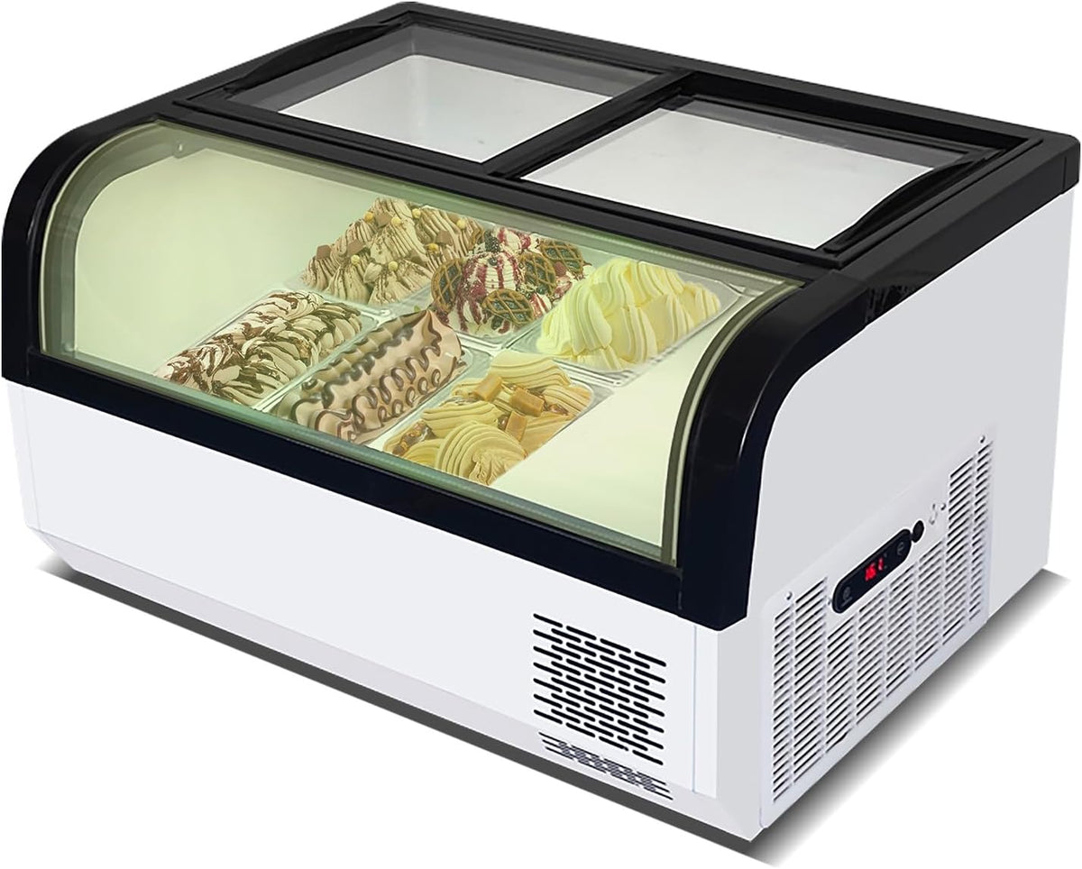 Commercial Ice Cream Dipping Cabinet(Small-6 Pans),Gelato Countertop Ice Cream Freezer Display with Led Light Clear