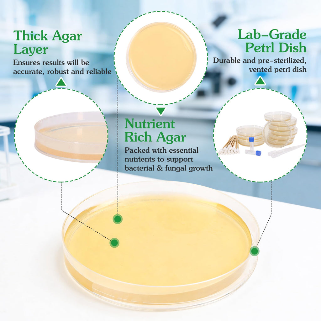Nutrient Agar Petri Dishes Science Project Kit | Pre-Poured Agar Plates and Cotton Swabs for Science Experiments |