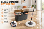 Spin Mop Bucket System with Wringer, Stainless Steel Telescopic Handle, Dual-Chamber Bucket, 2 Reusable Microfiber