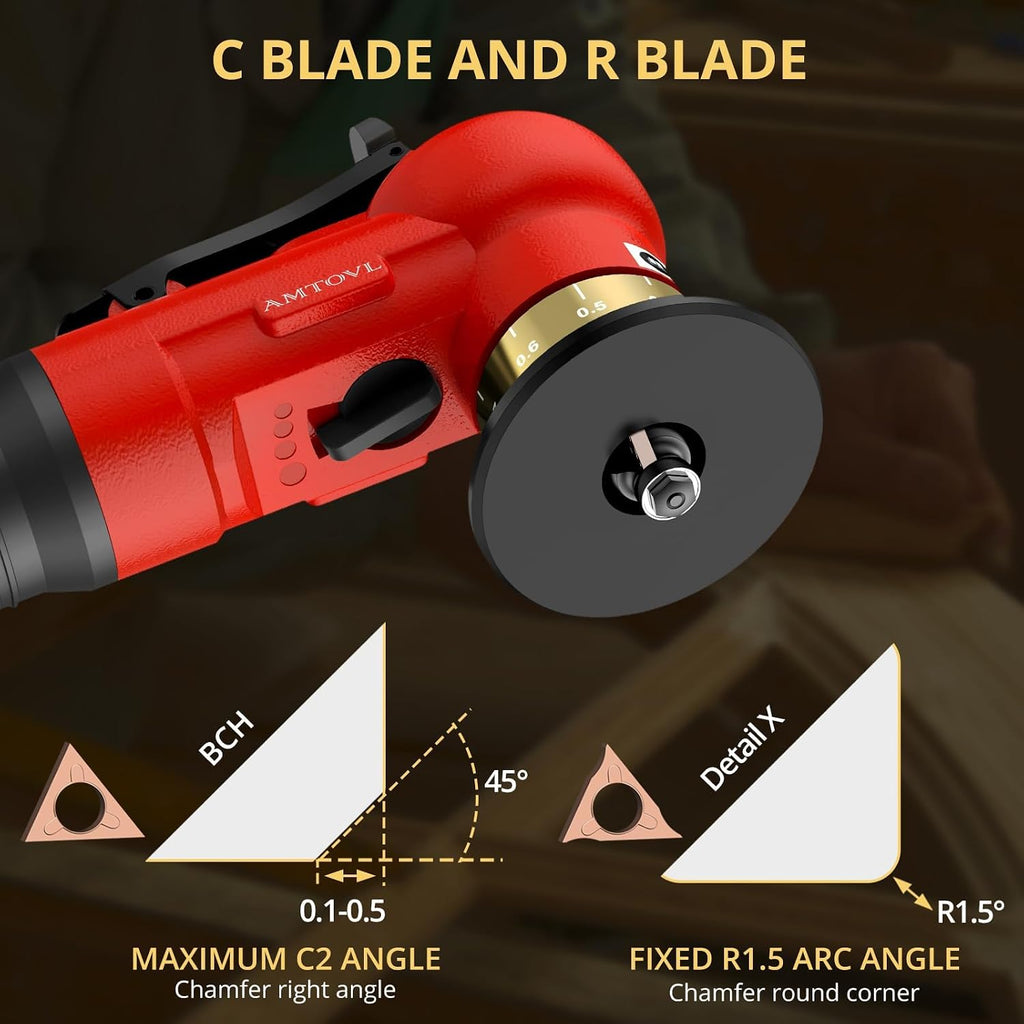 AMTOVL Pneumatic Chamfering Tool, Mini Air Chamfer Tool W/ 10C & 10R Blades