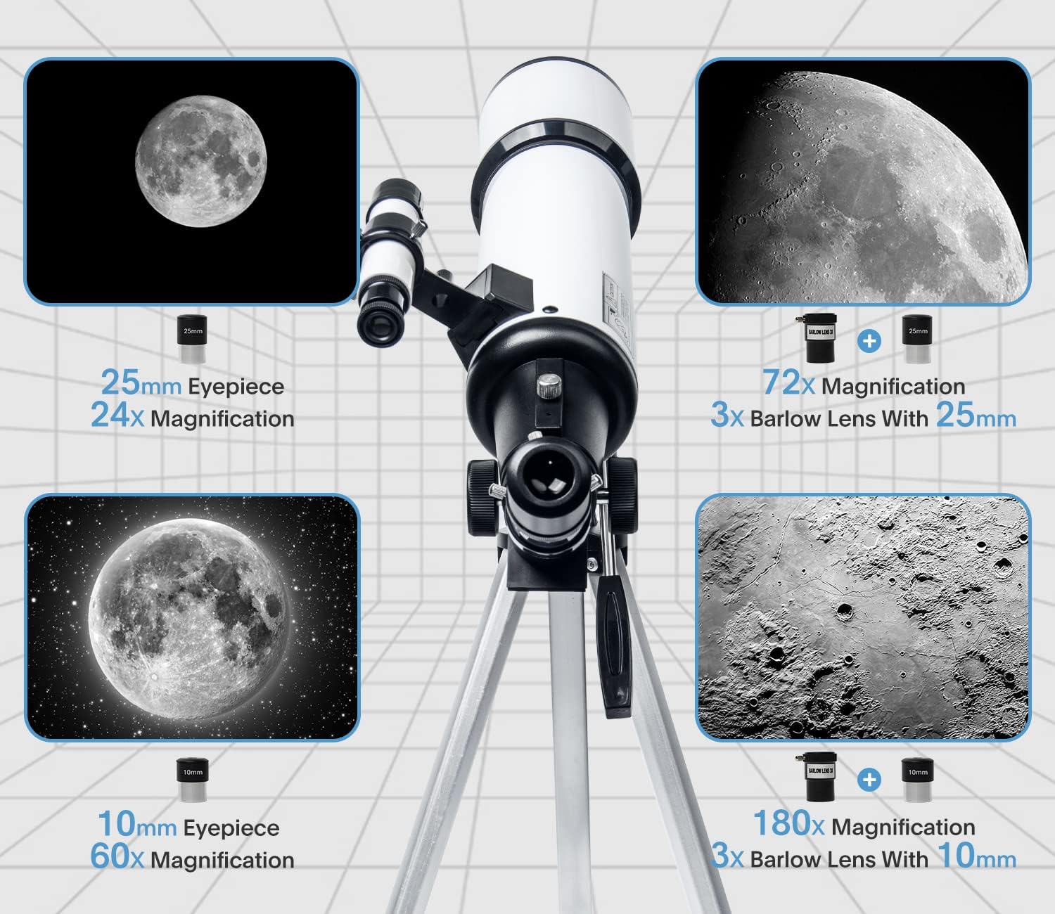 Telescope for Adults, 80mm/600mm AZ Refractor for Beginners | High-power 80mm AZ refractor for adults and beginners