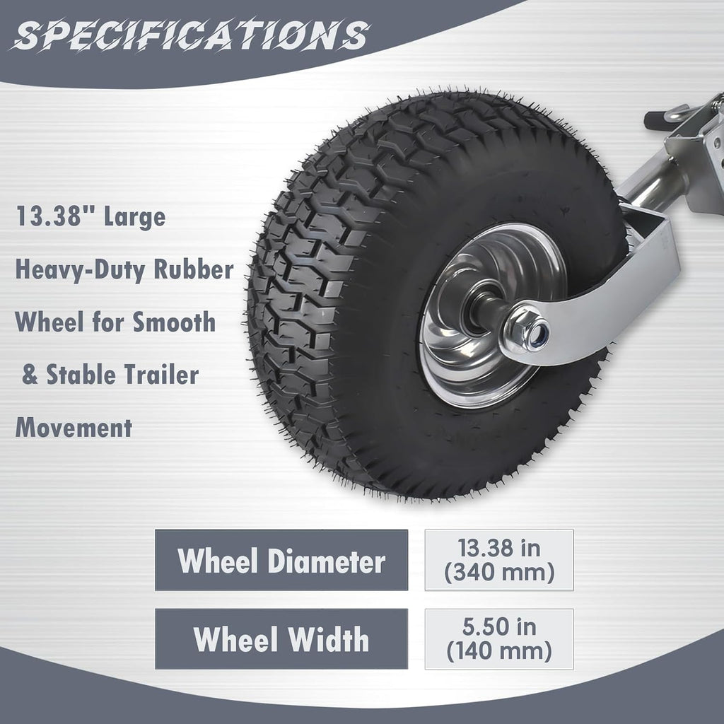 Beach Boat Swivel Trailer Tongue Jack, 13.38in Heavy-Duty Wheel 2000 lbs