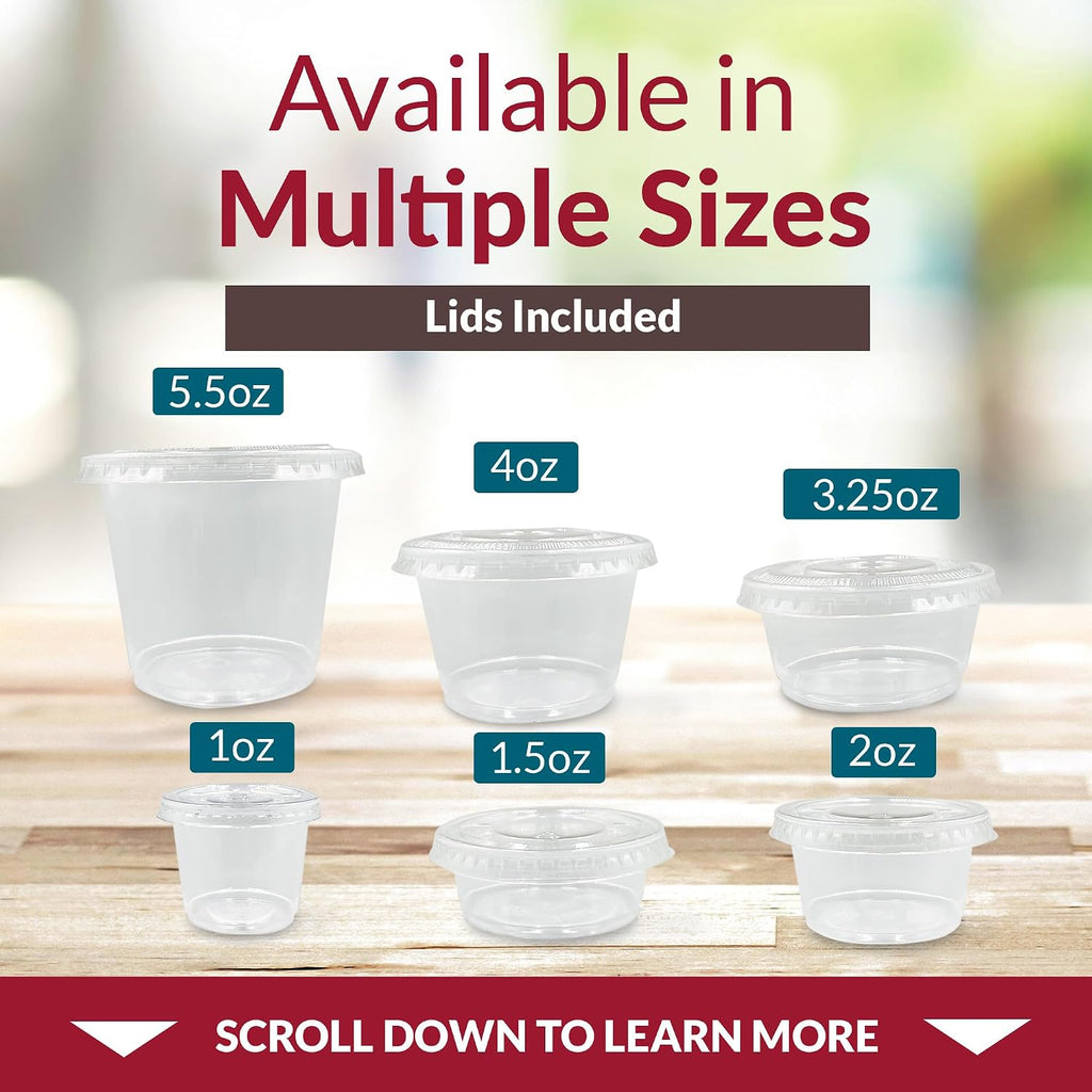 3.25 oz Small Containers with Lids 500 Sets | Plastic Portion Cups