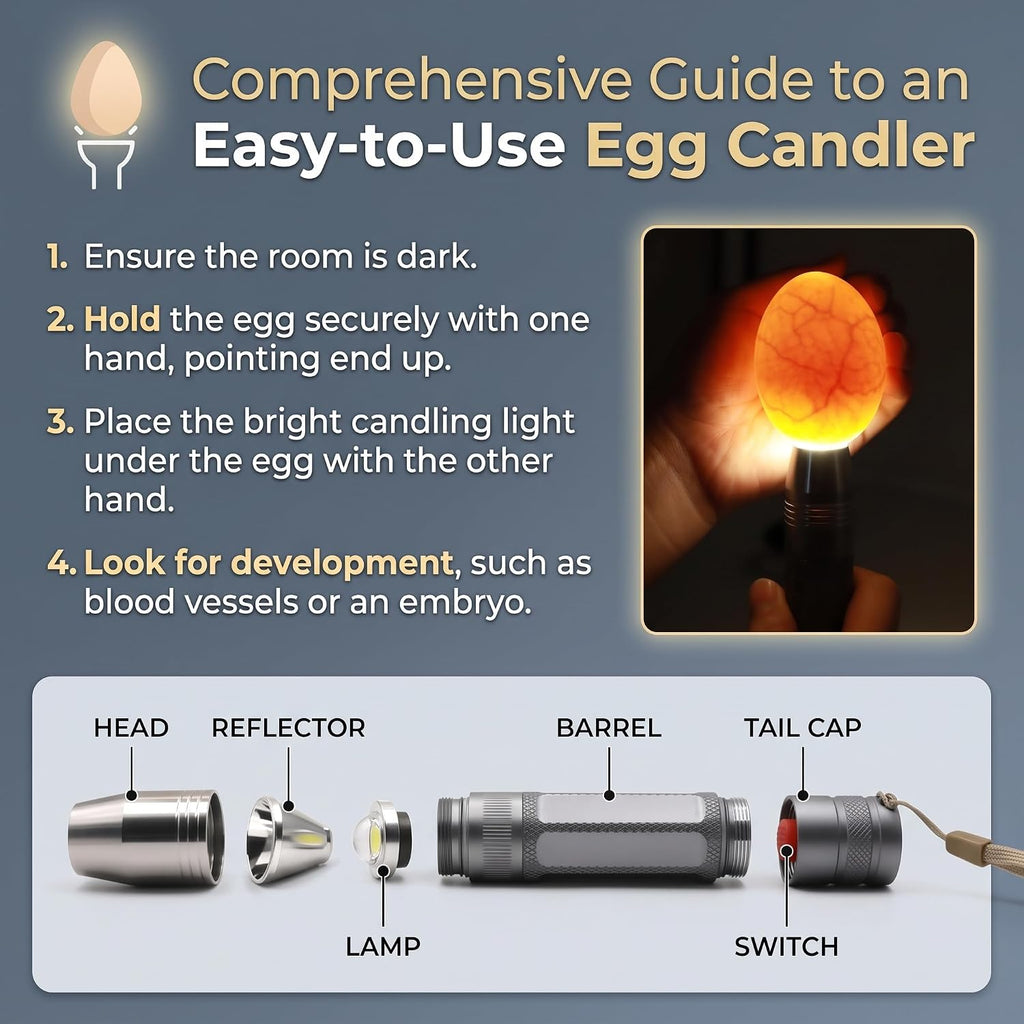 Egg Candler for Chicken Eggs, Rechargeable USB Egg Candling Light
