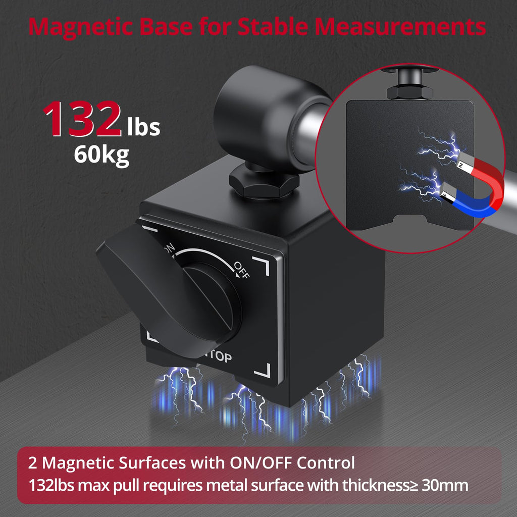 XUNTOP 1"/0.001" Dial Indicator with Magnetic Base,132lbs/60kg Max Pull