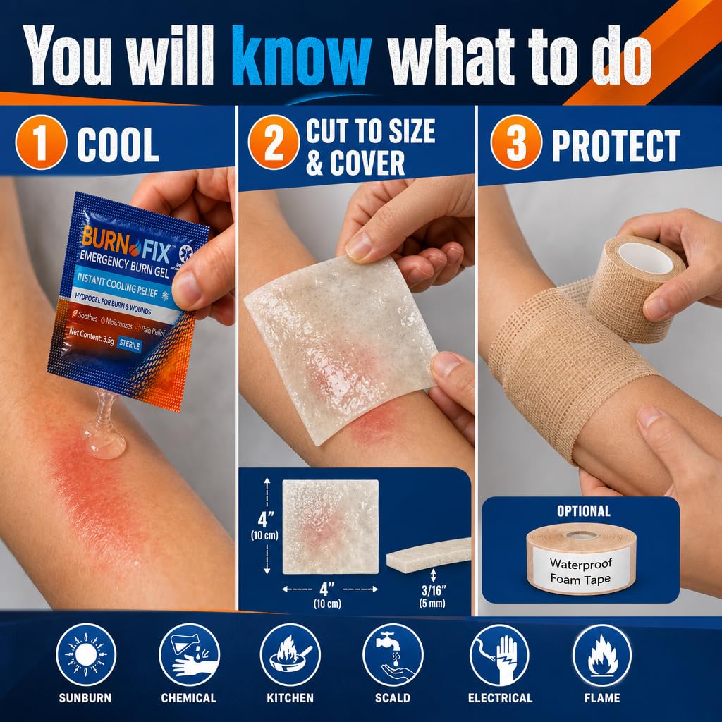 BurnFIX Burn Kit First Aid Recommended by Doctors, Comprehensive 25pcs First Aid Kit Includes Burn Gel, Burn
