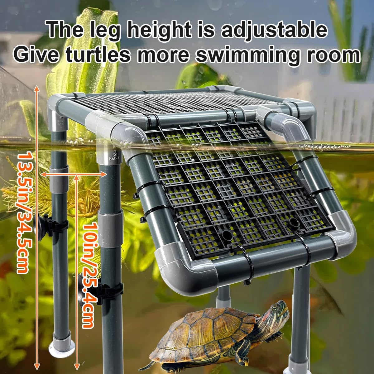 Large Basking Platform for Aquatic Turtles, 10.8" Width Resting Area, Adjustable Height Turtle Basking Platform with
