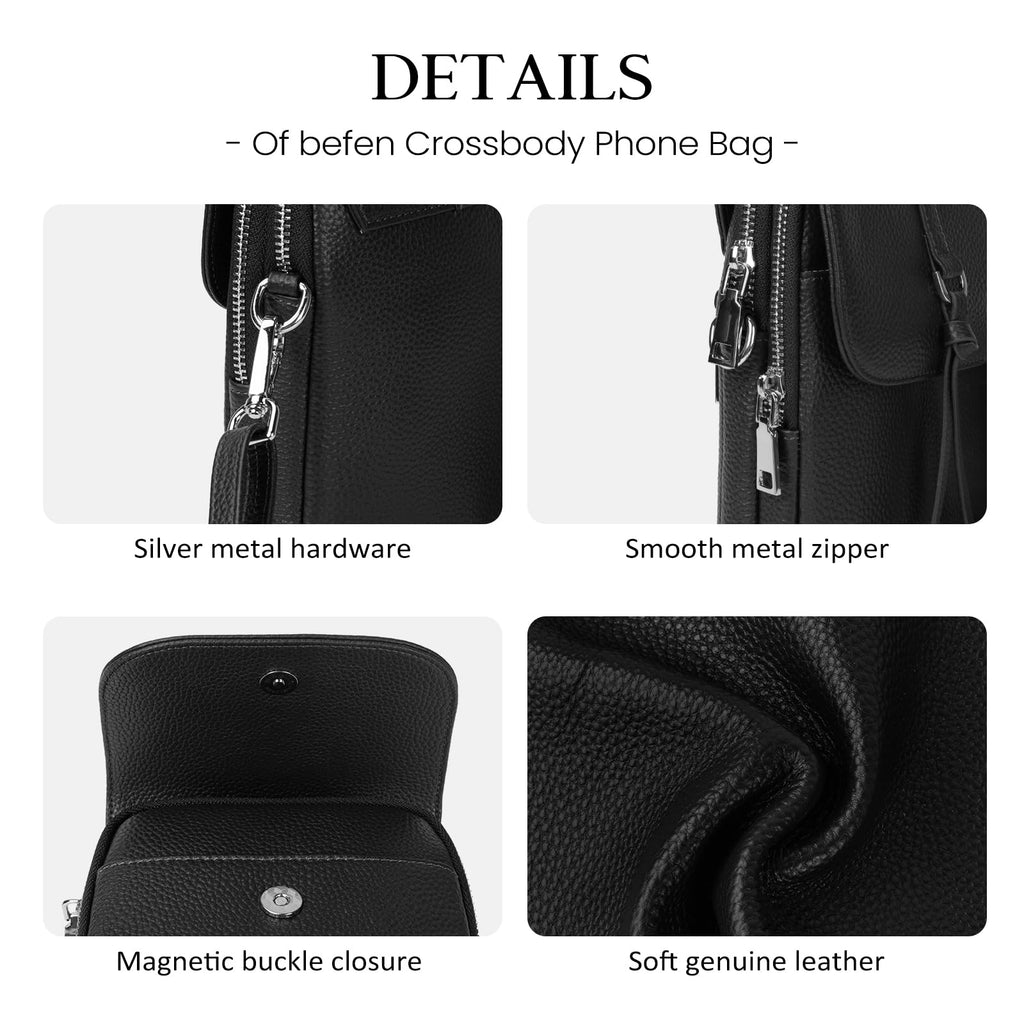 Black Genuine Leather Small Crossbody Bags for Women Cell Phone Purse