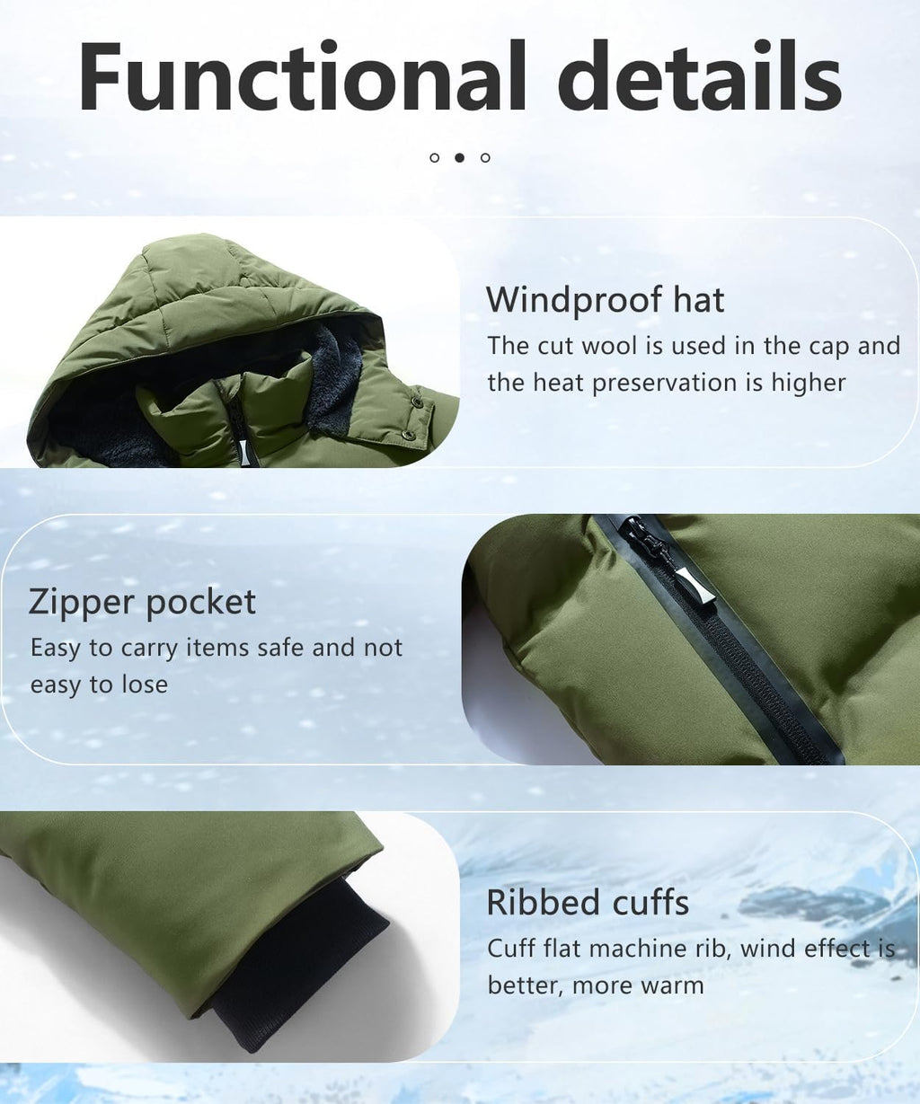 Kids Boy's Winter Coat | Fleece Lined Waterproof Jacket Puffy Cotton Coat Thick Hooded Down Outdoor Coats